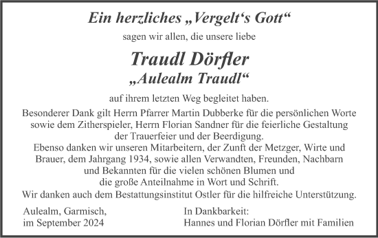 Traueranzeige von Traudl Dörfler von merkurtz