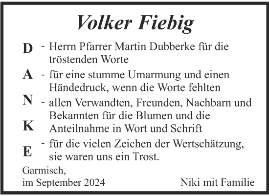 Traueranzeige von Volker Fiebig von merkurtz