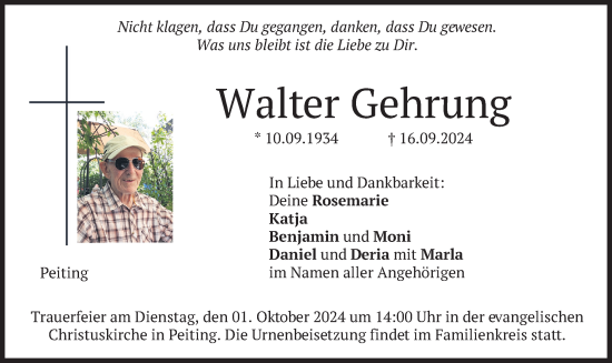 Traueranzeige von Walter Gehrung von merkurtz