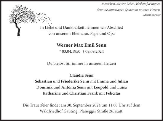Traueranzeige von Werner Max Emil Senn von merkurtz