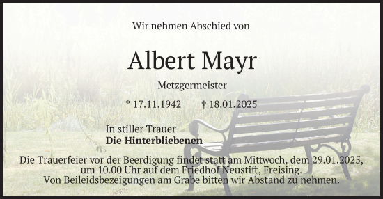 Traueranzeige von Albert Mayr von merkurtz