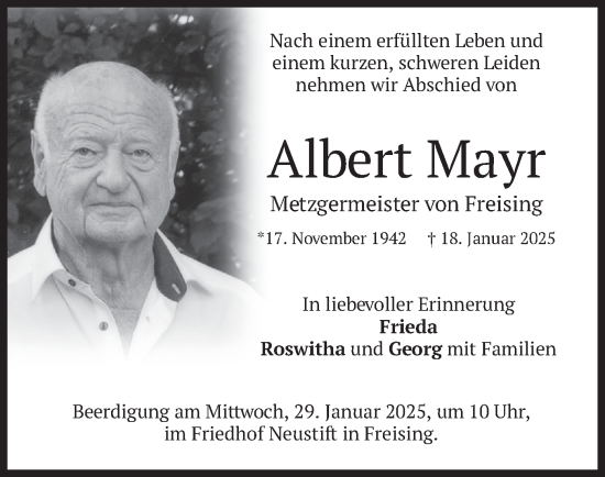 Traueranzeige von Albert Mayr von merkurtz