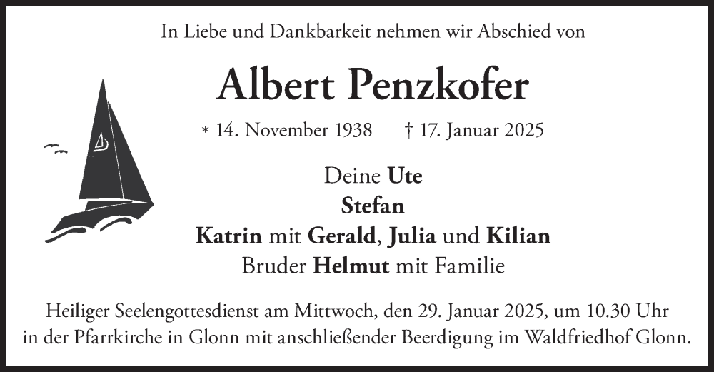  Traueranzeige für Albert Penzkofer vom 25.01.2025 aus merkurtz