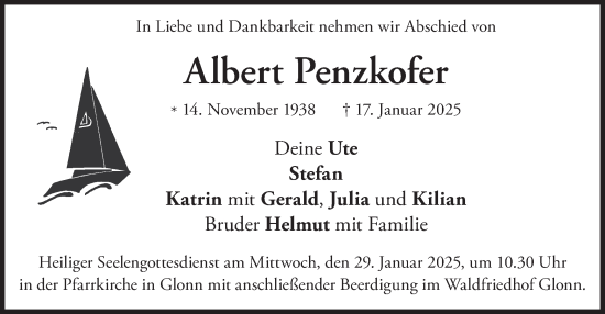 Traueranzeige von Albert Penzkofer von merkurtz
