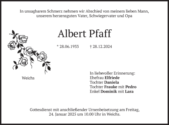 Traueranzeige von Albert Pfaff von merkurtz