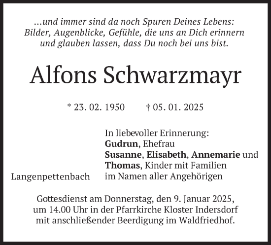 Traueranzeige von Alfons Schwarzmayr von merkurtz