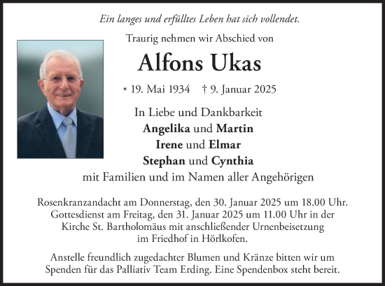 Traueranzeige von Alfons Ukas von merkurtz