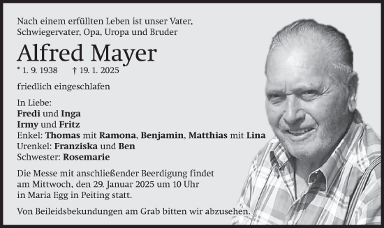 Traueranzeige von Alfred Mayer von merkurtz