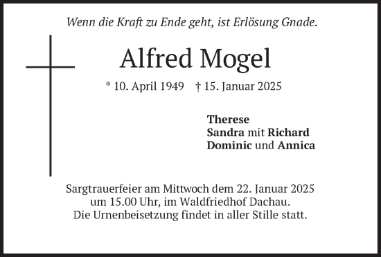 Traueranzeige von Alfred Mogel von merkurtz