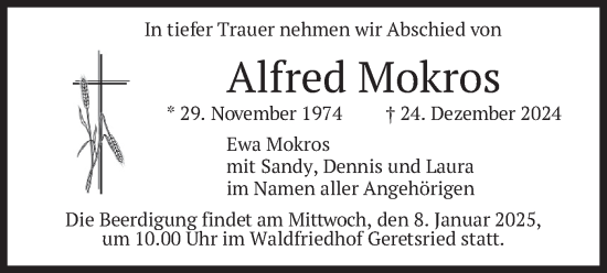 Traueranzeige von Alfred Mokros von merkurtz