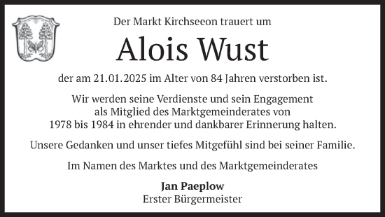 Traueranzeige von Alois Wust von merkurtz