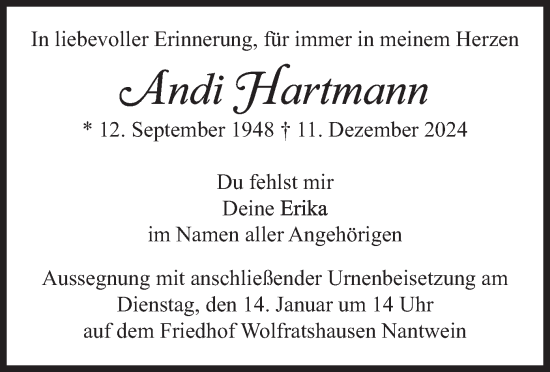 Traueranzeige von Andi Hartmann von merkurtz