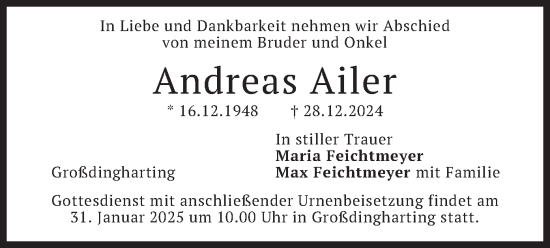 Traueranzeige von Andreas Ailer von merkurtz