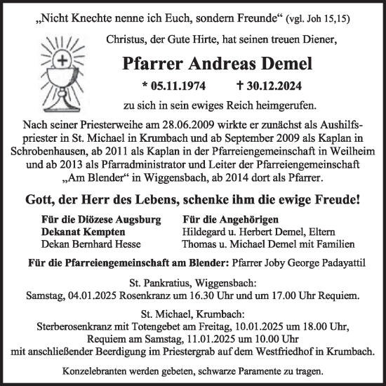 Traueranzeige von Andreas Demel von merkurtz