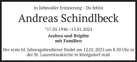 Traueranzeige von Andreas Schindlbeck von merkurtz