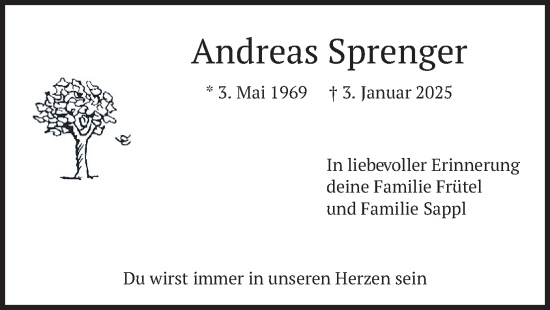 Traueranzeige von Andreas Sprenger von merkurtz