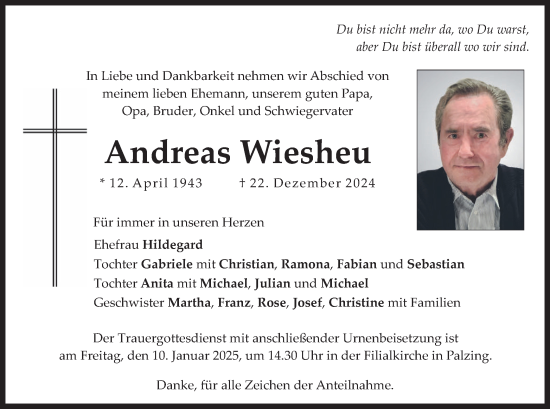 Traueranzeige von Andreas Wiesheu von merkurtz