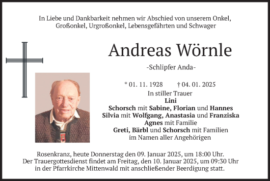 Traueranzeige von Andreas Wörnle von merkurtz
