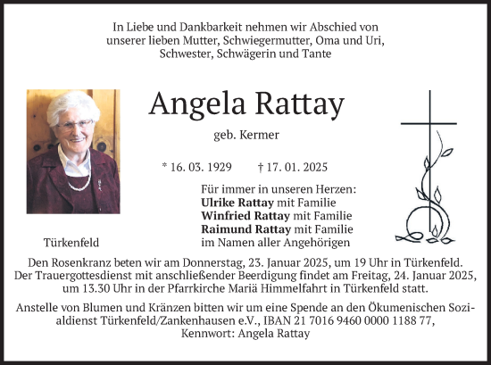 Traueranzeige von Angela Rattay von merkurtz