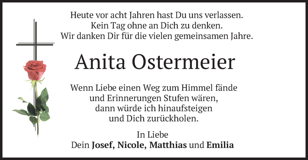  Traueranzeige für Anita Ostermeier vom 22.01.2025 aus merkurtz