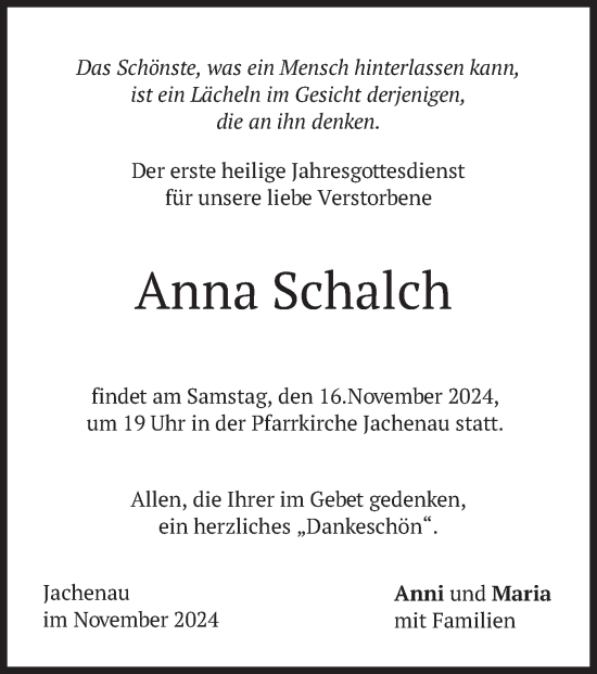 Traueranzeige von Anna Schalch von merkurtz