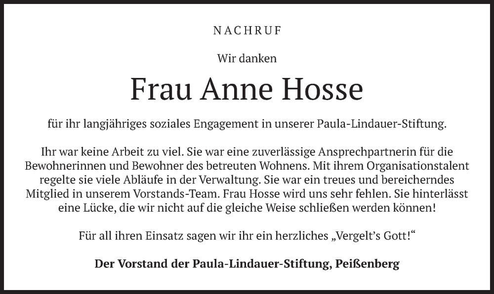  Traueranzeige für Anne Hosse vom 11.01.2025 aus merkurtz