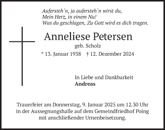 Traueranzeige von Anneliese Petersen von merkurtz