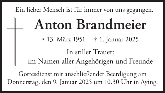 Traueranzeige von Anton Brandmeier von merkurtz