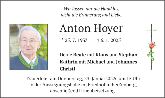 Traueranzeige von Anton Hoyer von merkurtz