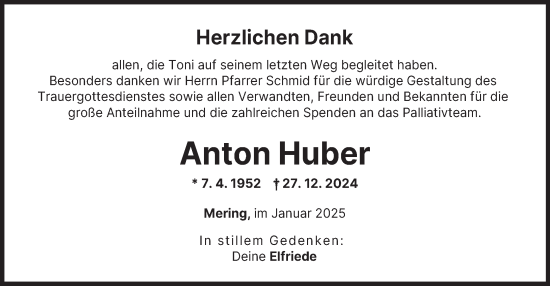 Traueranzeige von Anton Huber von merkurtz