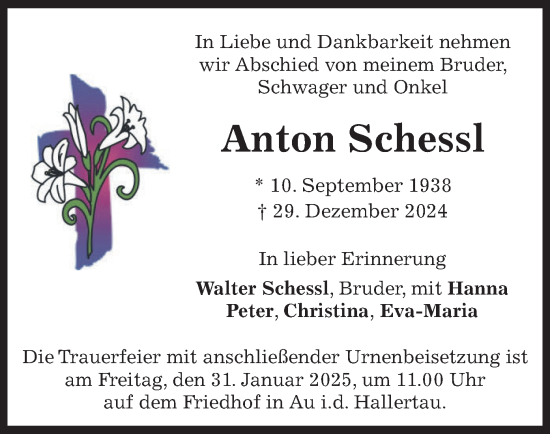 Traueranzeige von Anton Schessl von merkurtz