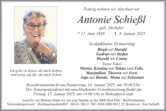 Traueranzeige von Antonie Schießl von merkurtz