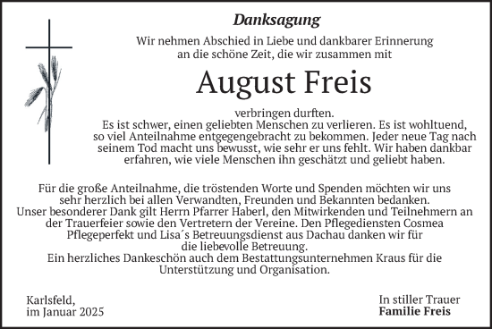 Traueranzeige von August Freis von merkurtz