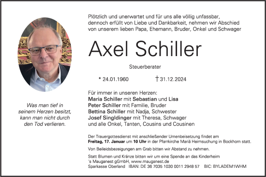 Traueranzeige von Axel Schiller von merkurtz