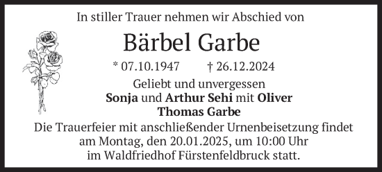 Traueranzeige von Bärbel Garbe von merkurtz