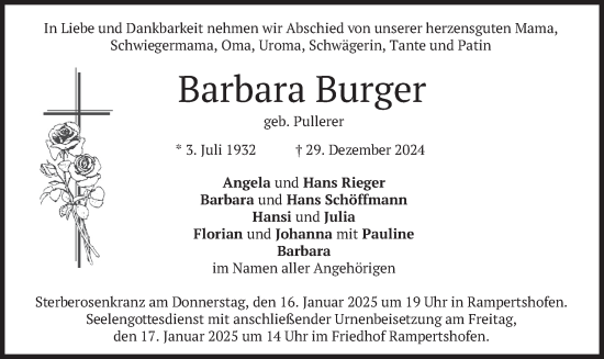 Traueranzeige von Barbara Burger von merkurtz