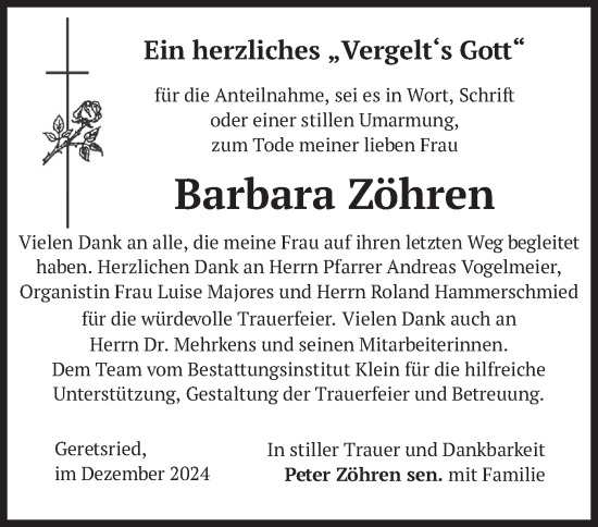 Traueranzeige von Barbara Zöhren von merkurtz