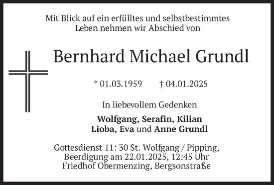 Traueranzeige von Bernhard Michael Grundl von merkurtz