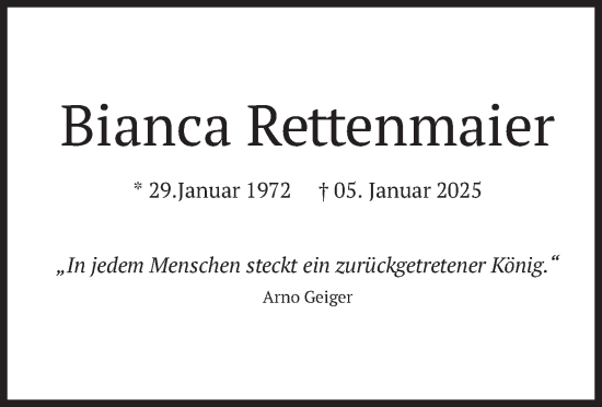 Traueranzeige von Bianca Rettenmaier von merkurtz