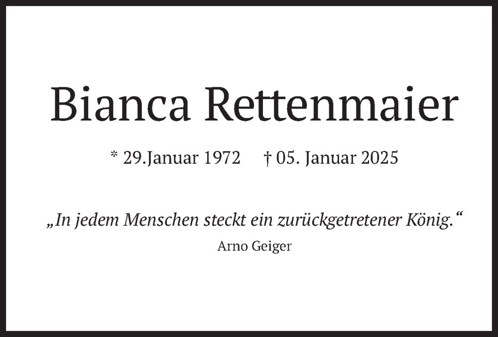  Traueranzeige für Bianca Rettenmaier vom 18.01.2025 aus merkurtz