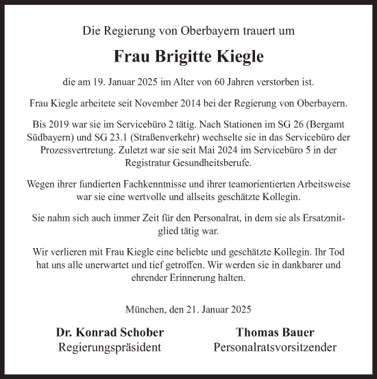 Traueranzeige von Brigitte Kiegle von merkurtz