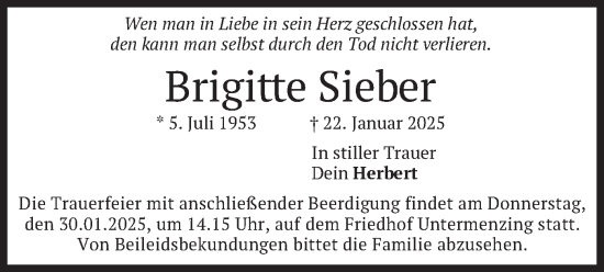 Traueranzeige von Brigitte Sieber von merkurtz