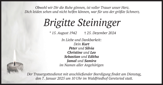 Traueranzeige von Brigitte Steininger von merkurtz