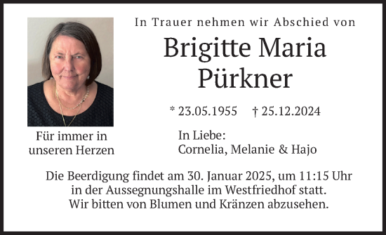 Traueranzeige von Brigitte Maria Pürkner von merkurtz