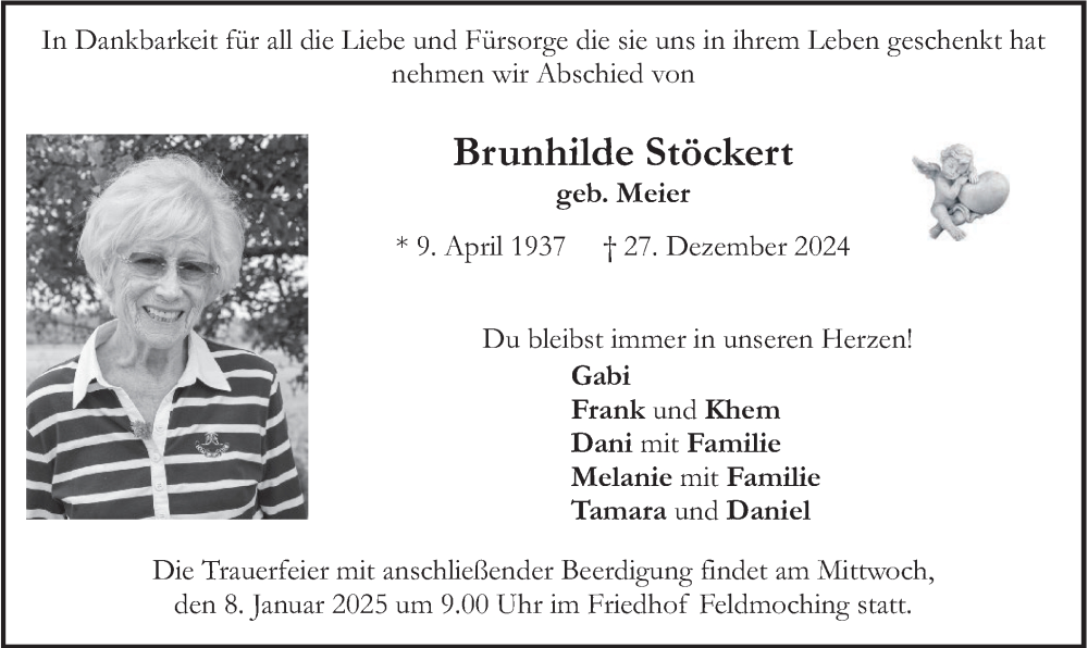  Traueranzeige für Brunhilde Stöckert vom 04.01.2025 aus merkurtz