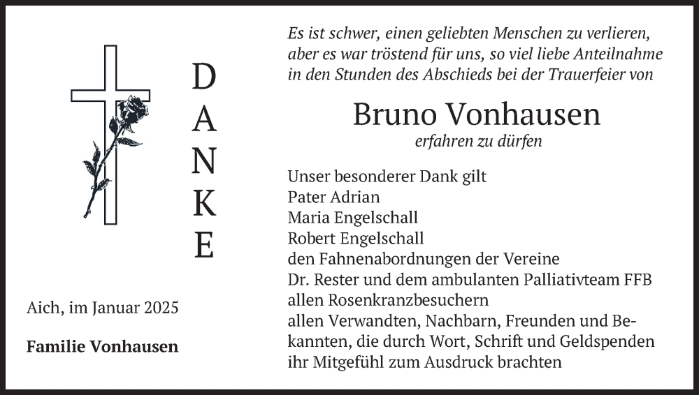  Traueranzeige für Bruno Vonhausen vom 25.01.2025 aus merkurtz