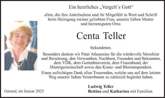 Traueranzeige von Centa Teller von merkurtz