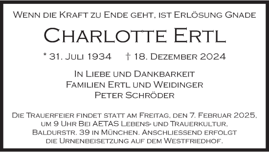 Traueranzeige von Charlotte Ertl von merkurtz