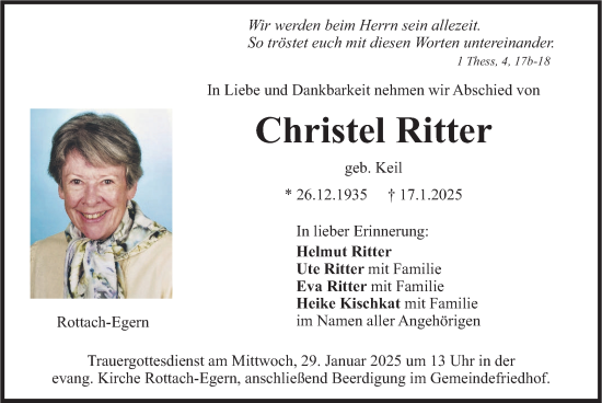 Traueranzeige von Christel Ritter von merkurtz