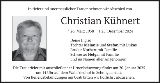 Traueranzeige von Christian Kühnert von merkurtz